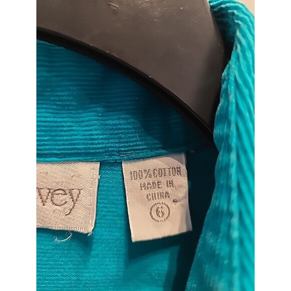 Vintage Corduroy Turquoise Button Down Shirt Dress Belted Sz 6 - Picture 4 of 11